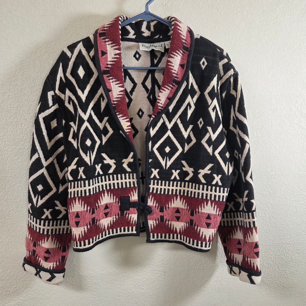 Flashback Vintage Southwestern Aztec Tapestry Jacket Cotton Cardigan Medium M
